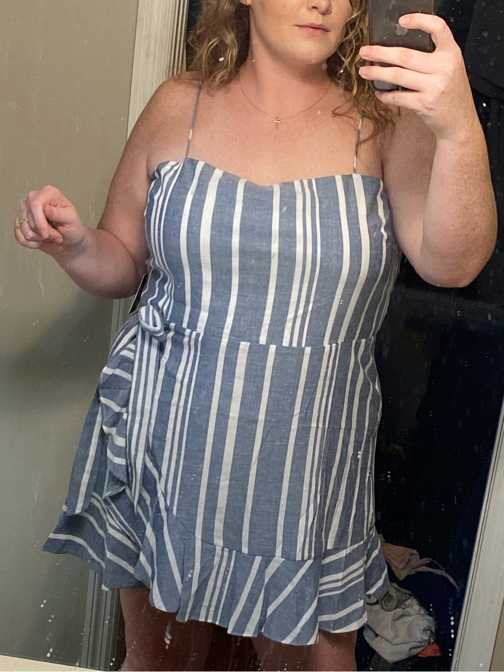 Express Blue and White Striped Spaghetti Strap Romper
